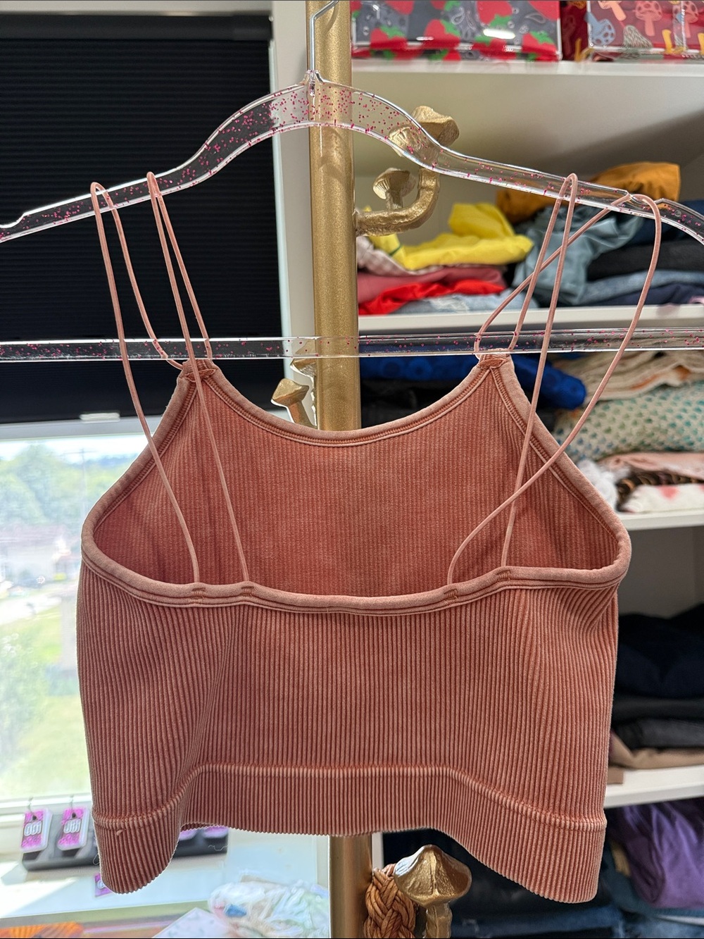 Zenana Ash Rose Ribbed Double-Strap Bralette Crop Top Small/Medium - Picture 3 of 5
